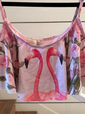 Wildfox Tankini Bikini Swim Top | Size M | Pink - Flamingo, Flowers